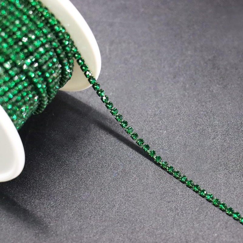 Rytenz 10 Yards 2 MM Rhinestone Chain Trim Crystal Rhinestone Close Chain Trim Shiny Rhinestone Chain for Sewing Crafts, DIY Decoration, Jewelry, Clothing, Shoes (Dark Green) - Image 4